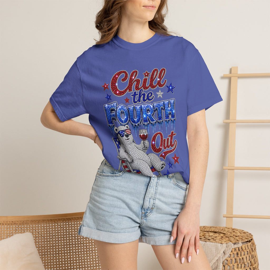 Chill the Fourth Out T-Shirt — Patriotic Relaxed Bear 4th of July Tee