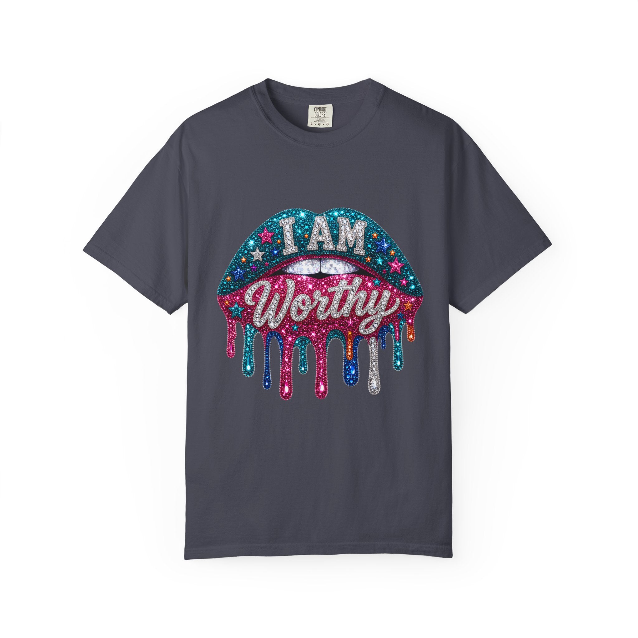 I Am Worthy Glitter Drip T-Shirt — Inspirational Self-Love Graphic Tee