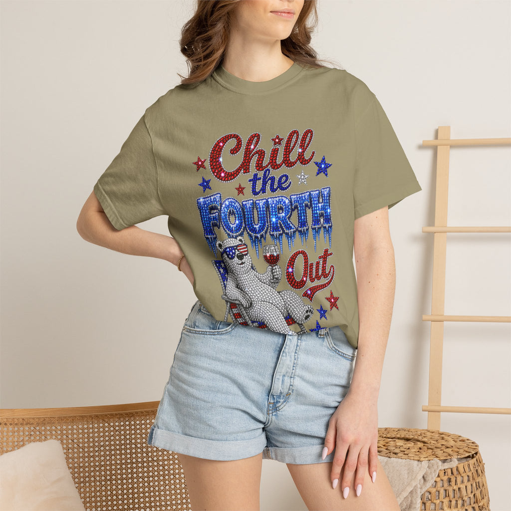 Chill the Fourth Out T-Shirt — Patriotic Relaxed Bear 4th of July Tee