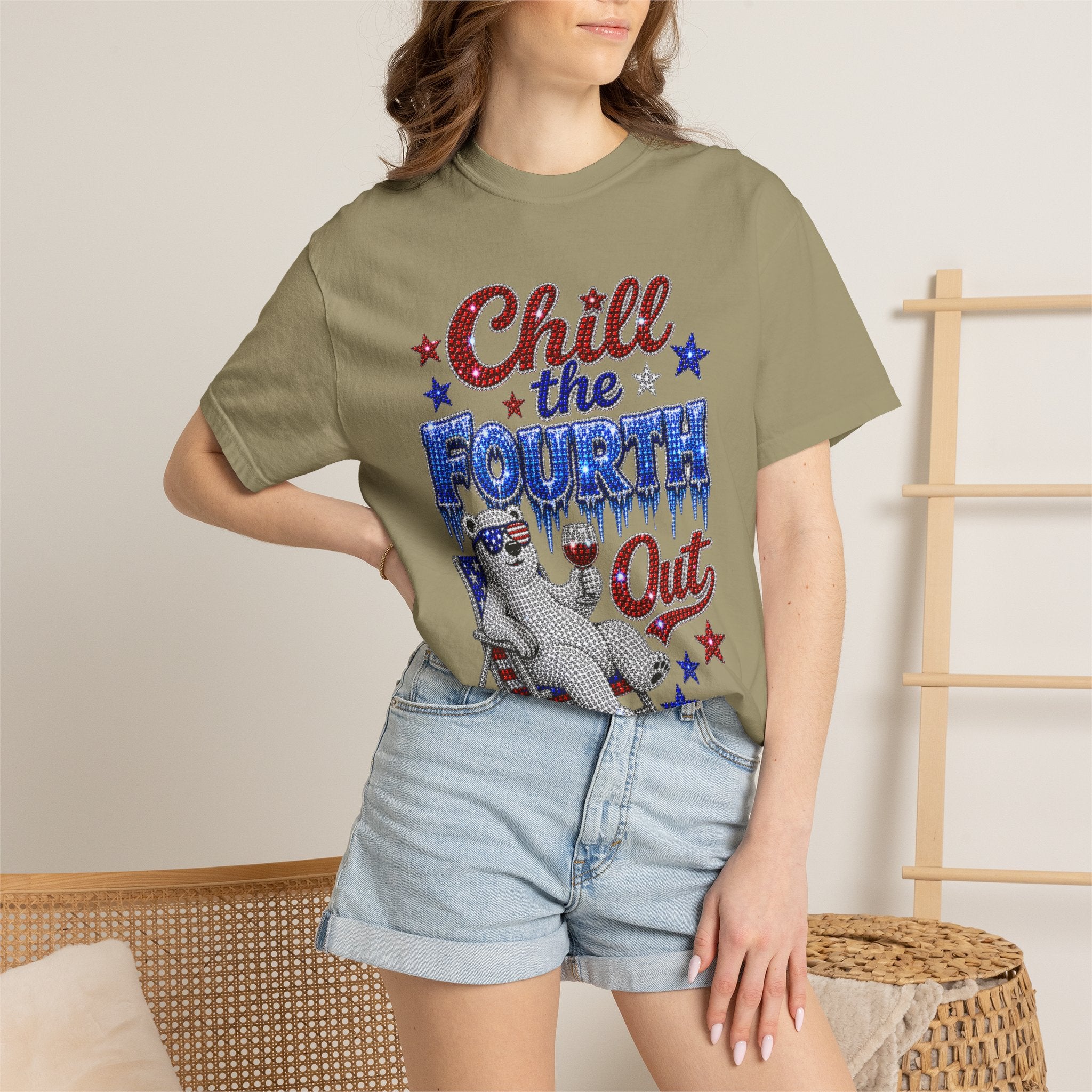 Chill the Fourth Out T-Shirt — Patriotic Relaxed Bear 4th of July Tee