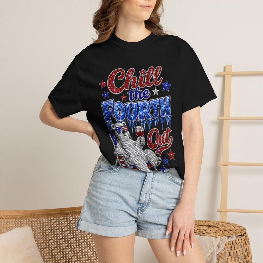 Chill the Fourth Out T-Shirt — Patriotic Relaxed Bear 4th of July Tee