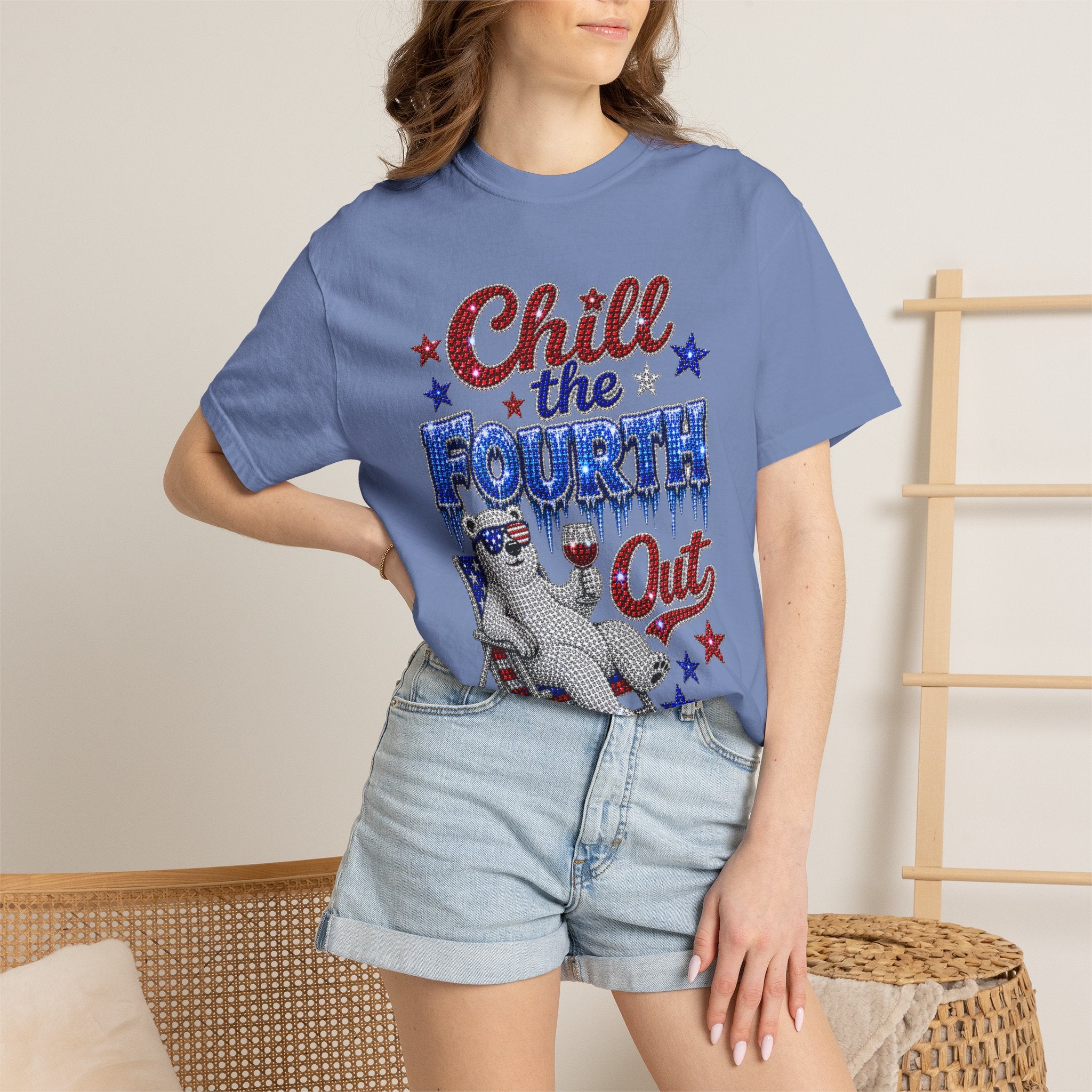 Chill the Fourth Out T-Shirt — Patriotic Relaxed Bear 4th of July Tee