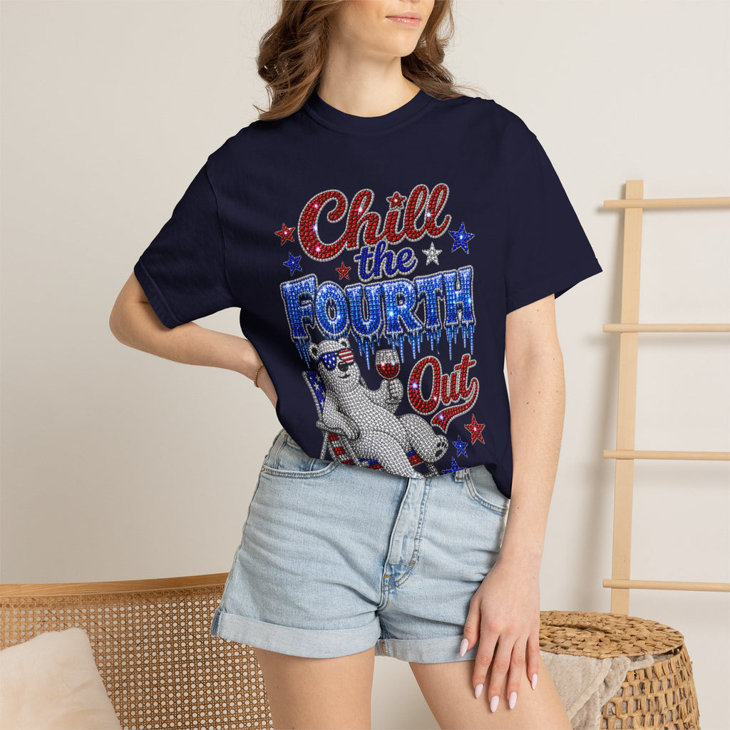 Chill the Fourth Out T-Shirt — Patriotic Relaxed Bear 4th of July Tee