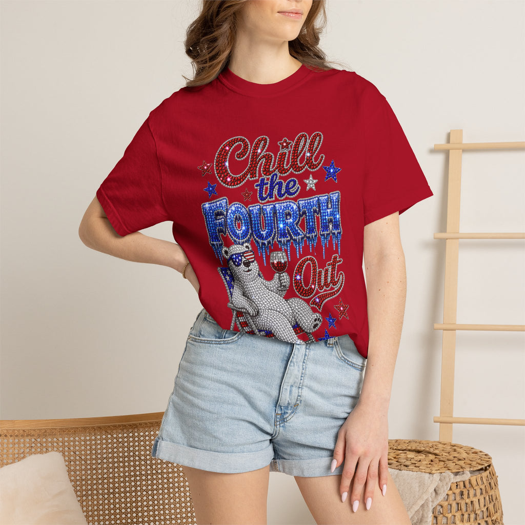 Chill the Fourth Out T-Shirt — Patriotic Relaxed Bear 4th of July Tee