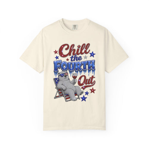 Chill the Fourth Out T-Shirt — Patriotic Relaxed Bear 4th of July Tee