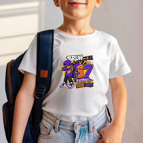 Back To school Toddler Tee – 'Bruh 57' Cool Kid Graphic Shirt (Purple & Gold)