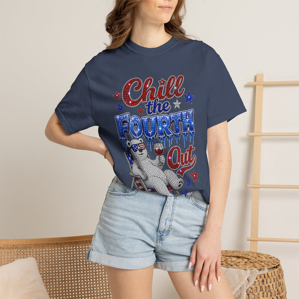 Chill the Fourth Out T-Shirt — Patriotic Relaxed Bear 4th of July Tee