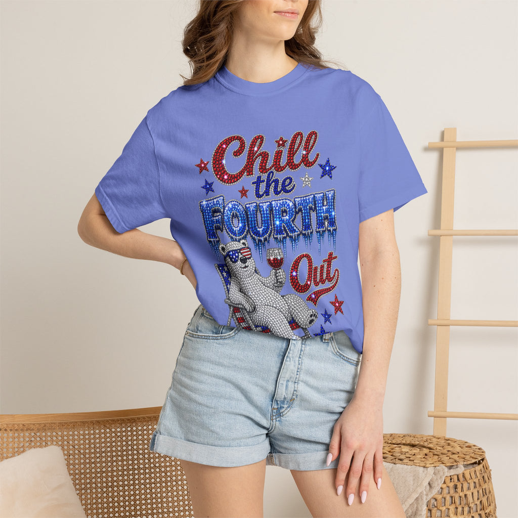 Chill the Fourth Out T-Shirt — Patriotic Relaxed Bear 4th of July Tee