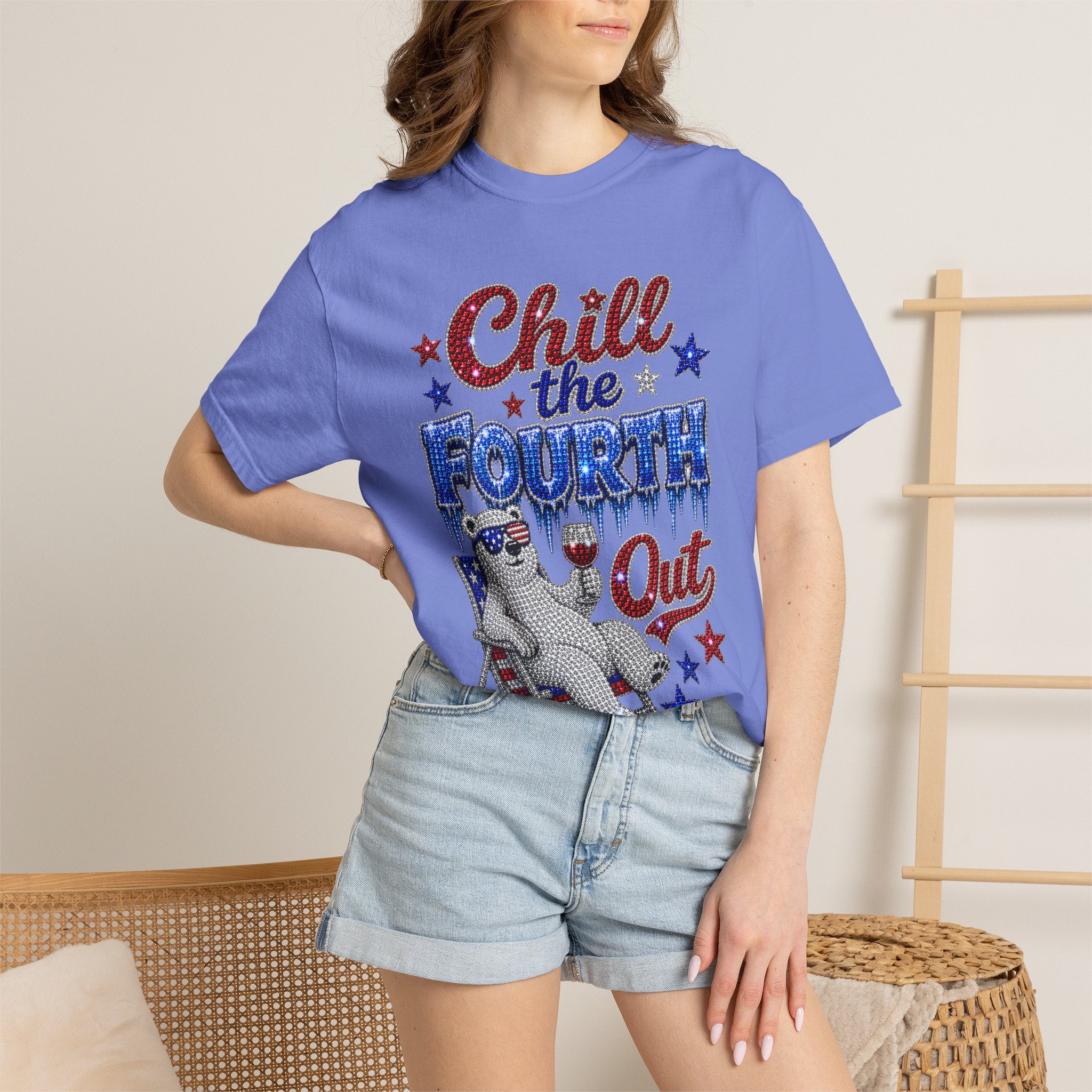 Chill the Fourth Out T-Shirt — Patriotic Relaxed Bear 4th of July Tee