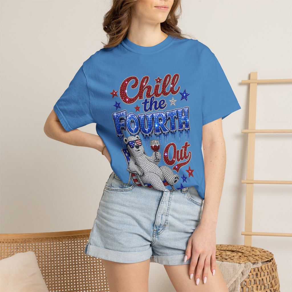 Chill the Fourth Out T-Shirt — Patriotic Relaxed Bear 4th of July Tee