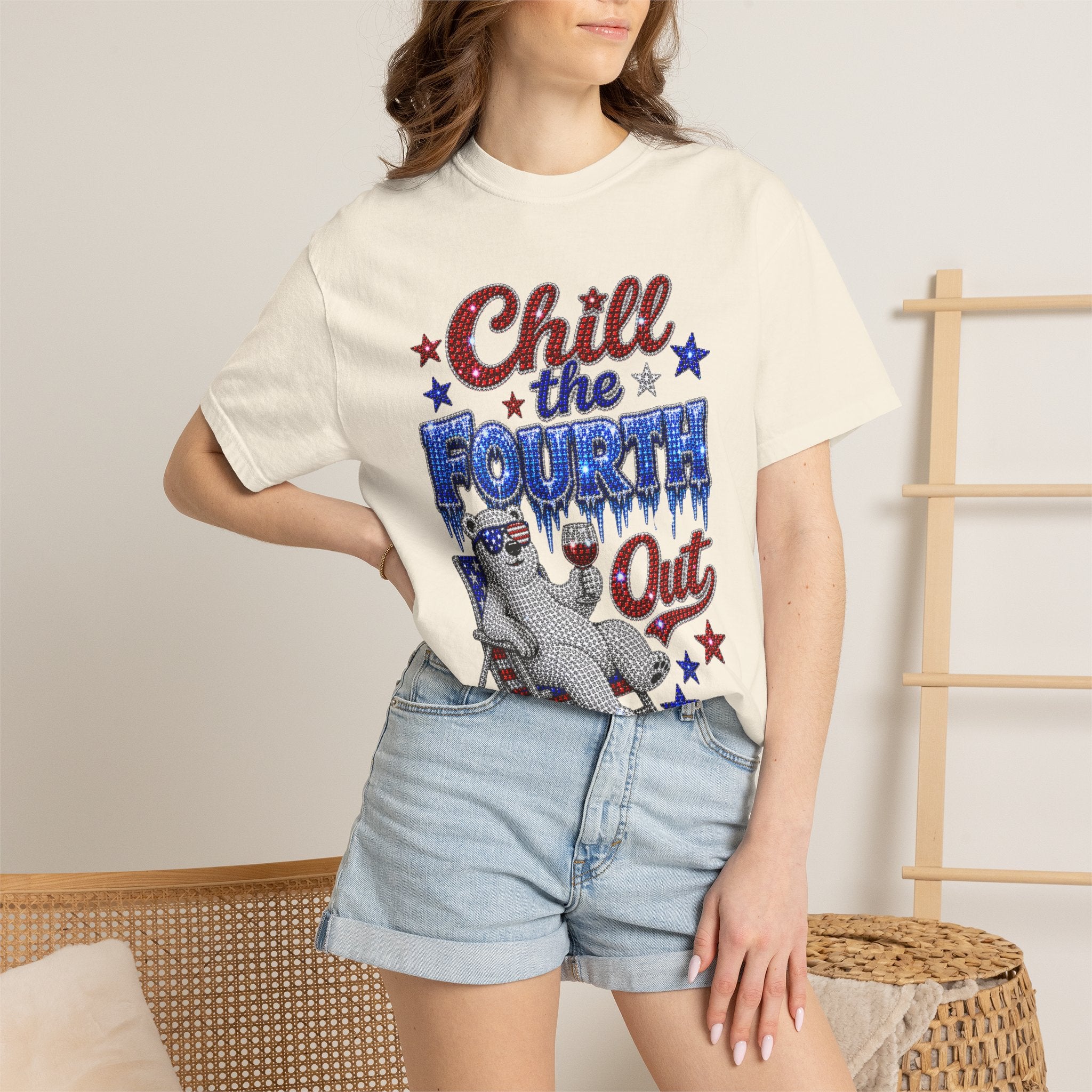 Chill the Fourth Out T-Shirt — Patriotic Relaxed Bear 4th of July Tee