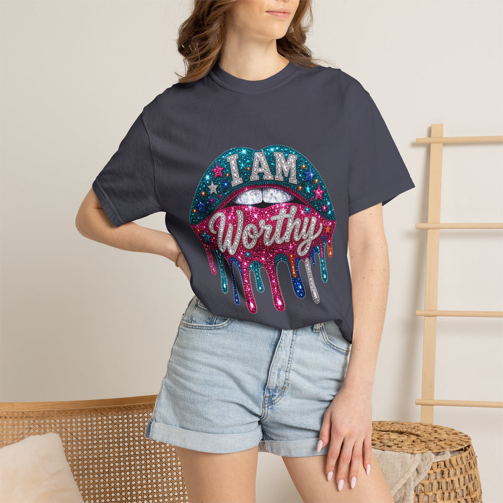I Am Worthy Glitter Drip T-Shirt — Inspirational Self-Love Graphic Tee