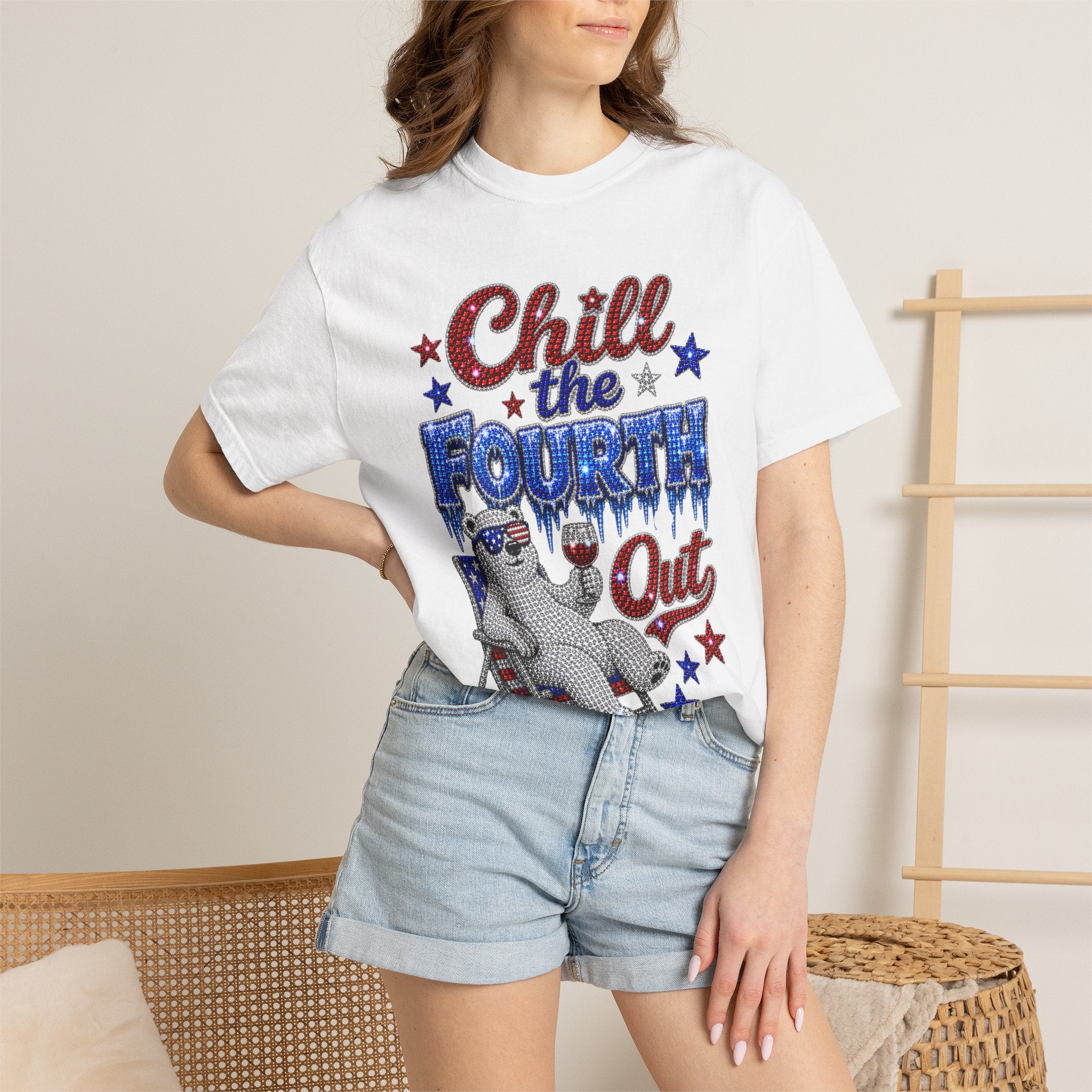 Chill the Fourth Out T-Shirt — Patriotic Relaxed Bear 4th of July Tee